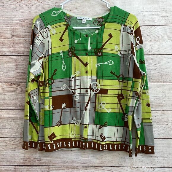 CABI CARDIGAN SWEATER IN KEY PRINT‎ - Picture 1 of 5